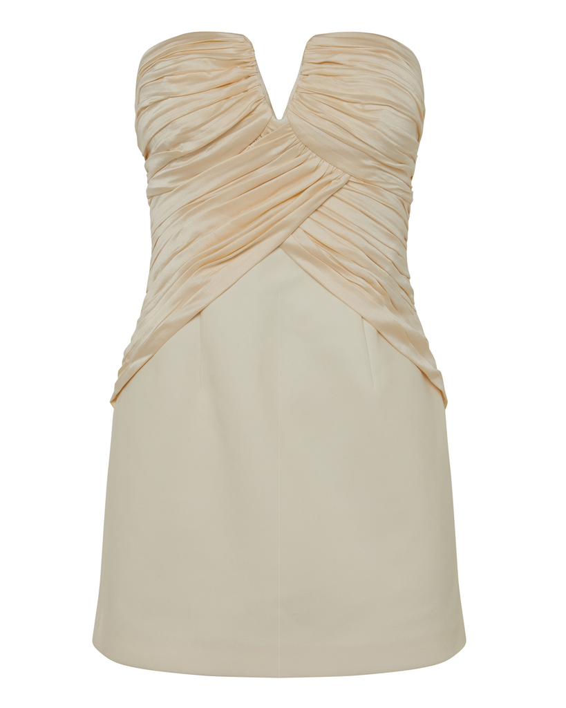 The Gianna Dress, made from a soft viscose blend features a strapless mini, with a fitted silhouette and draped detail on the bodice. Perfect for your next event. By Auteur, now available at After Eight. 