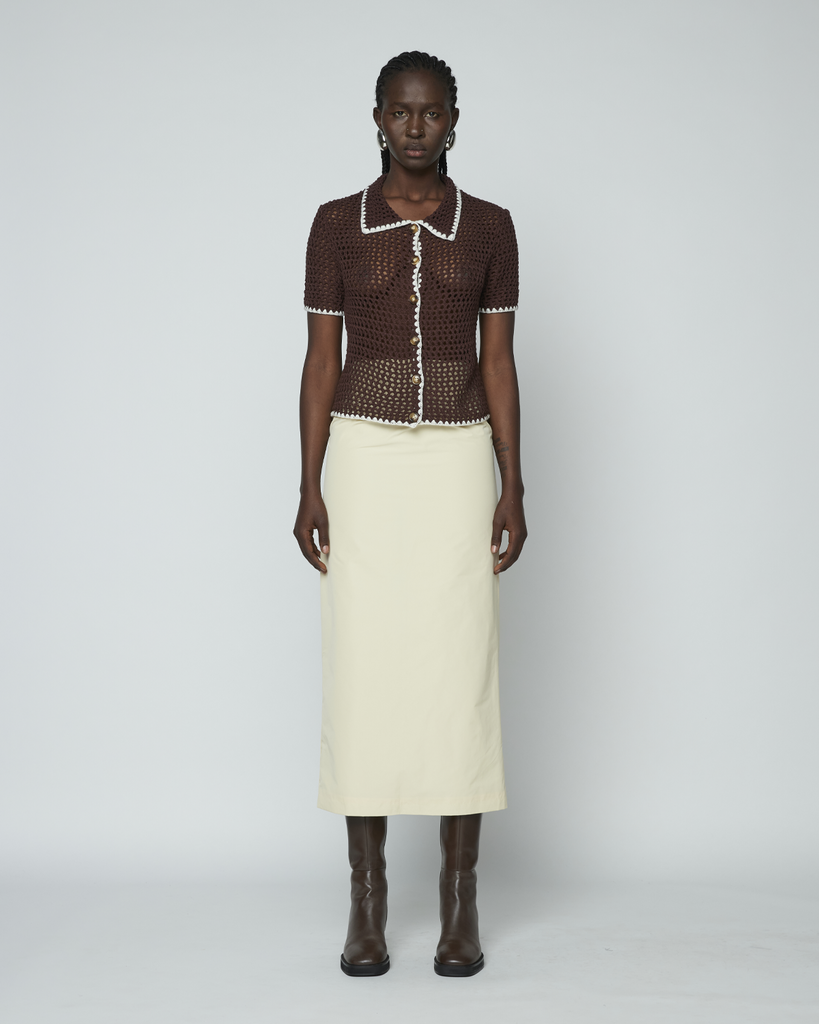 The Sophia Maxi Skirt is a fitted maxi skirt with darts at center front and back to create shape. Fully lined, this maxi skirt is a summer essential. By Wynn Hamlyn, now available at After Eight. 
