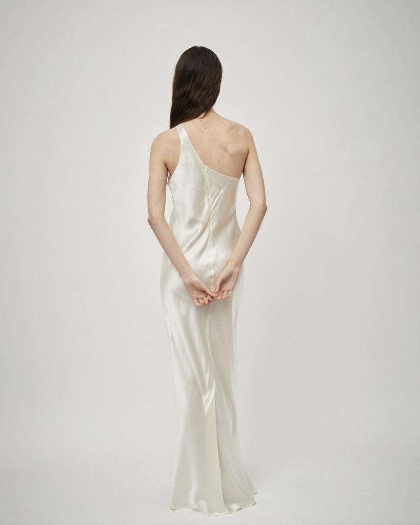 Silk Satin One Shoulder Tank Dress - Ivory