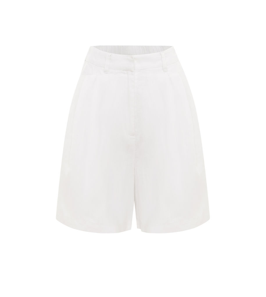 Classic and chic, the Marchello shorts have a bermuda style silhouette and are designed for a relaxed fit. They're cut from the signature linen and are pleated just below the high-rise waist. By Posse, now available at After Eight. 