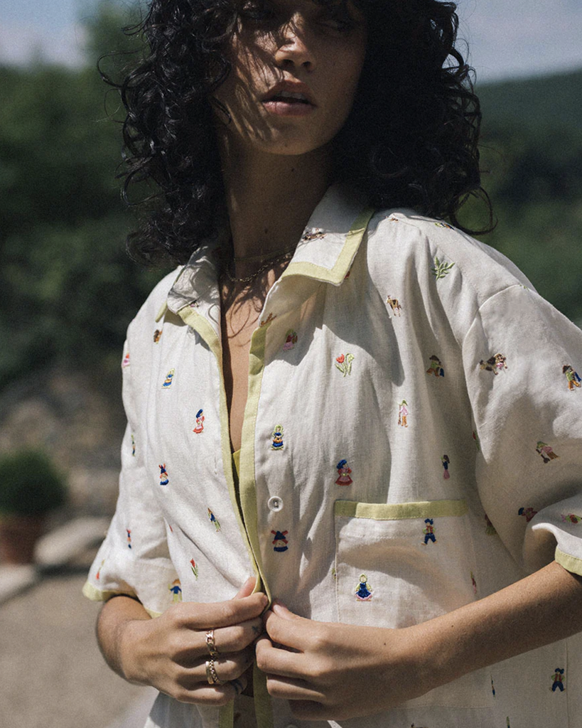 The Darcy shirt is our classic short sleeve button-up, designed to be oversized with a unisex fit. Take your normal size to achieve this intended oversized look. By Soleil Soleil, available at After Eight. 