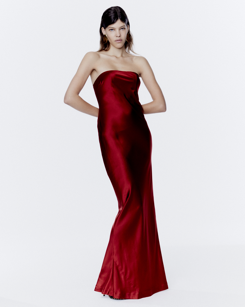 Eva Red Wine Strapless Front Slit Corset Mini Dress