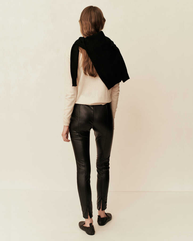 Black Faux Leather Leggings with Folded Waistband