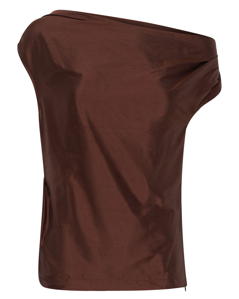 Silk Off the Shoulder Top - Chocolate